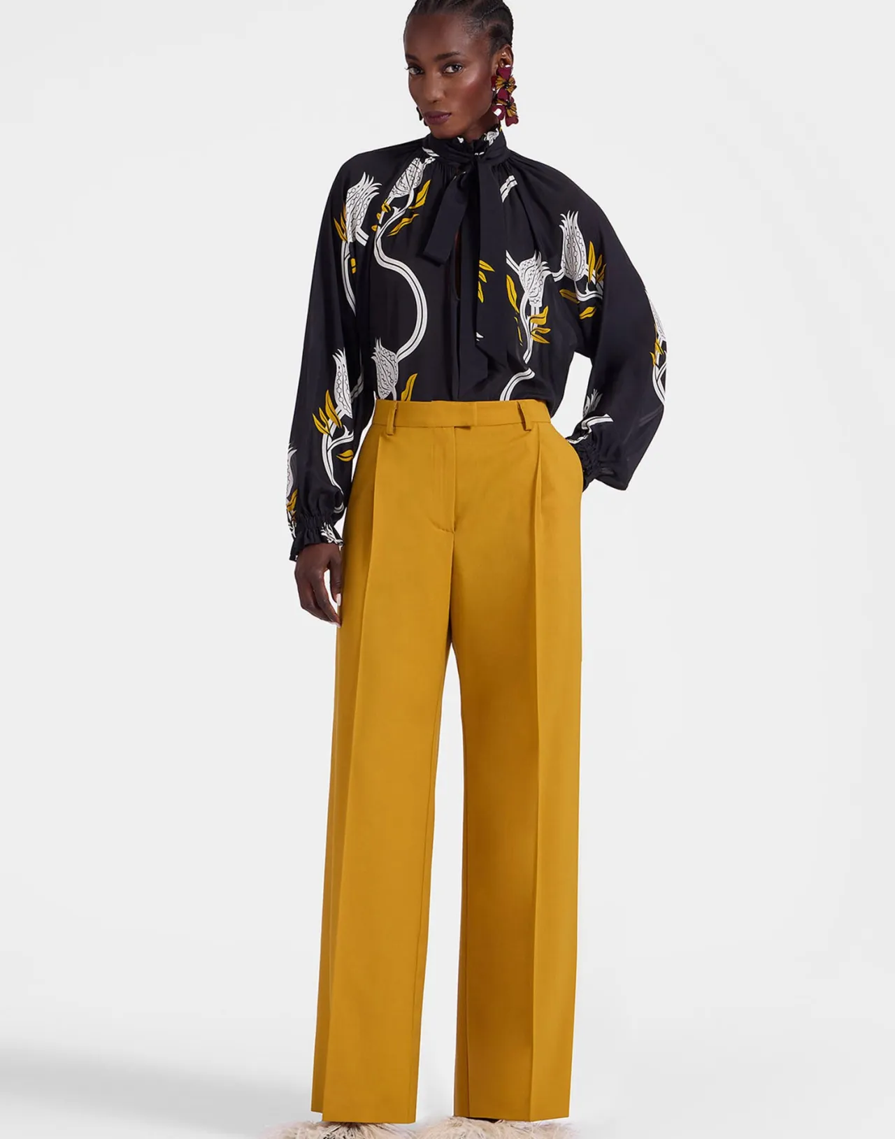 Outlet La DoubleJ Loose PantsSolid Dark Yellow in Stretch Wool