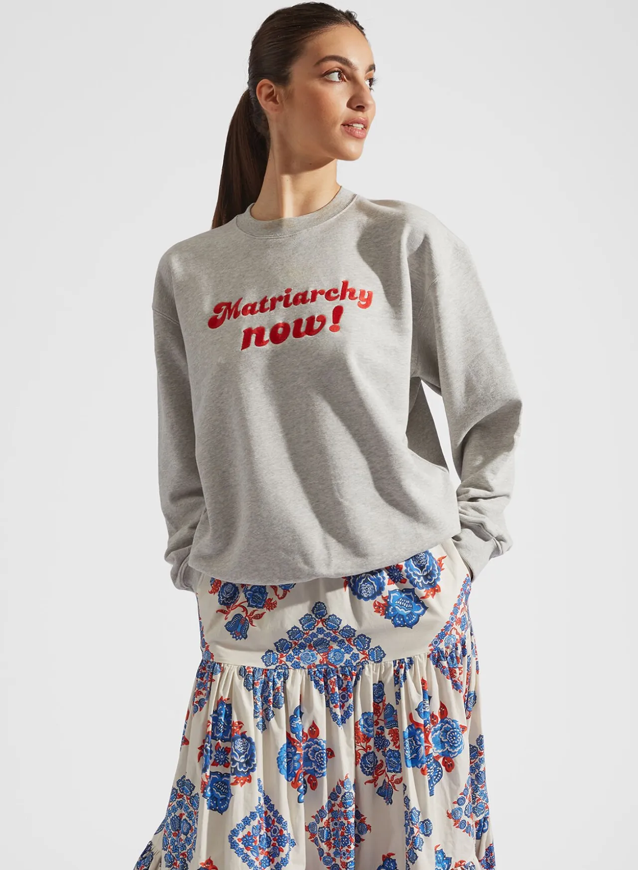 Store La DoubleJ “MATRIARCHY NOW!” Stand-up SweatshirtT.Unita Grigio in Cotton Felpa