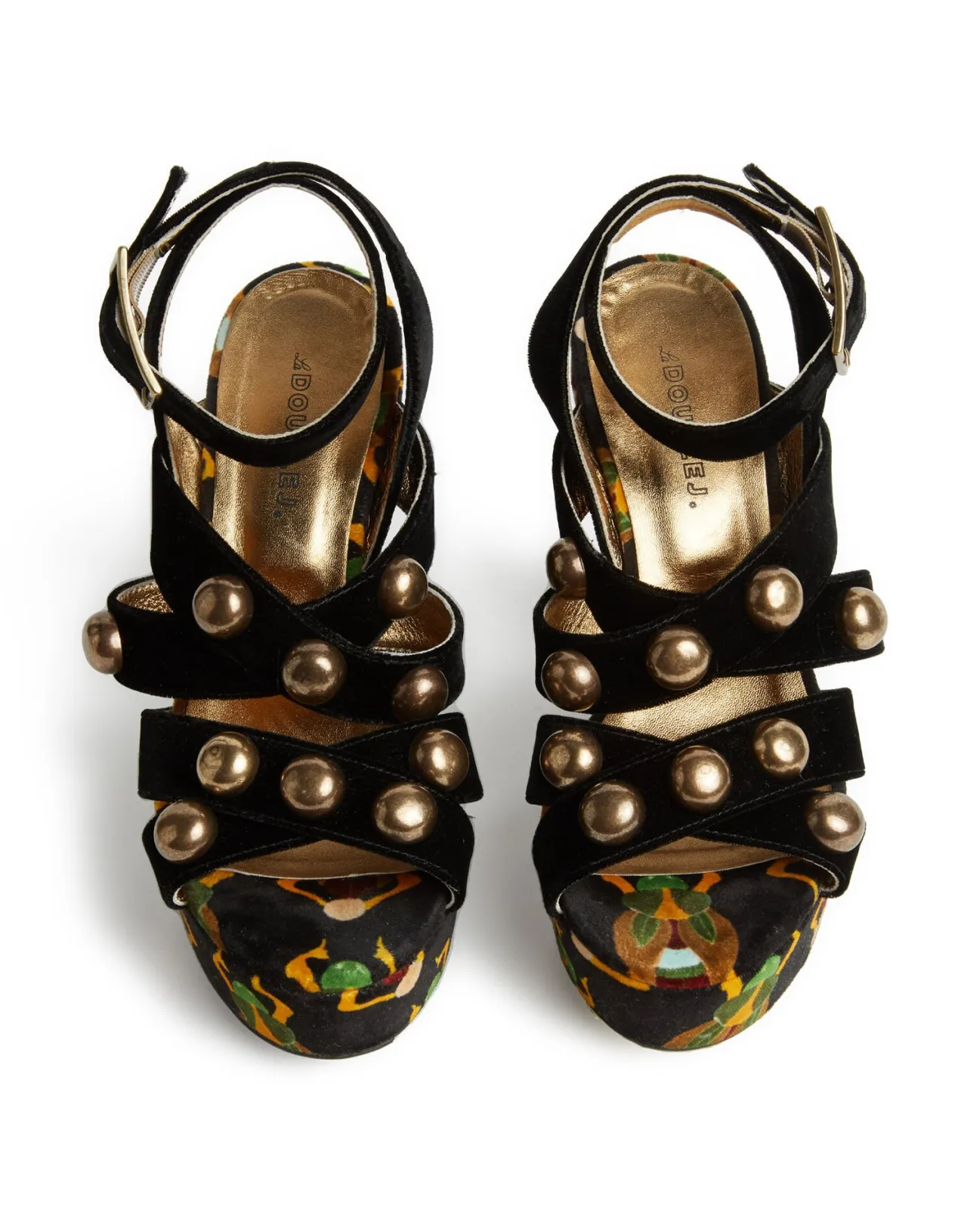 Cheap La DoubleJ Medal WedgeScarab Black in Faille With Studs