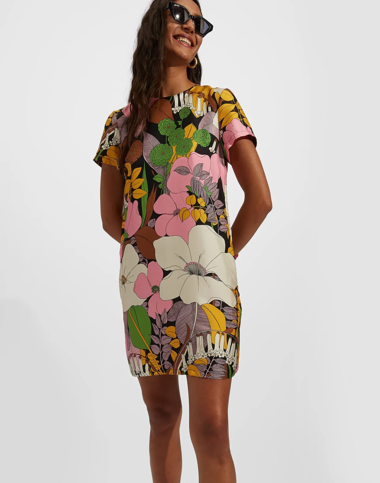 Flash Sale La DoubleJ Mini Swing DressBig Flower in Silk Twill