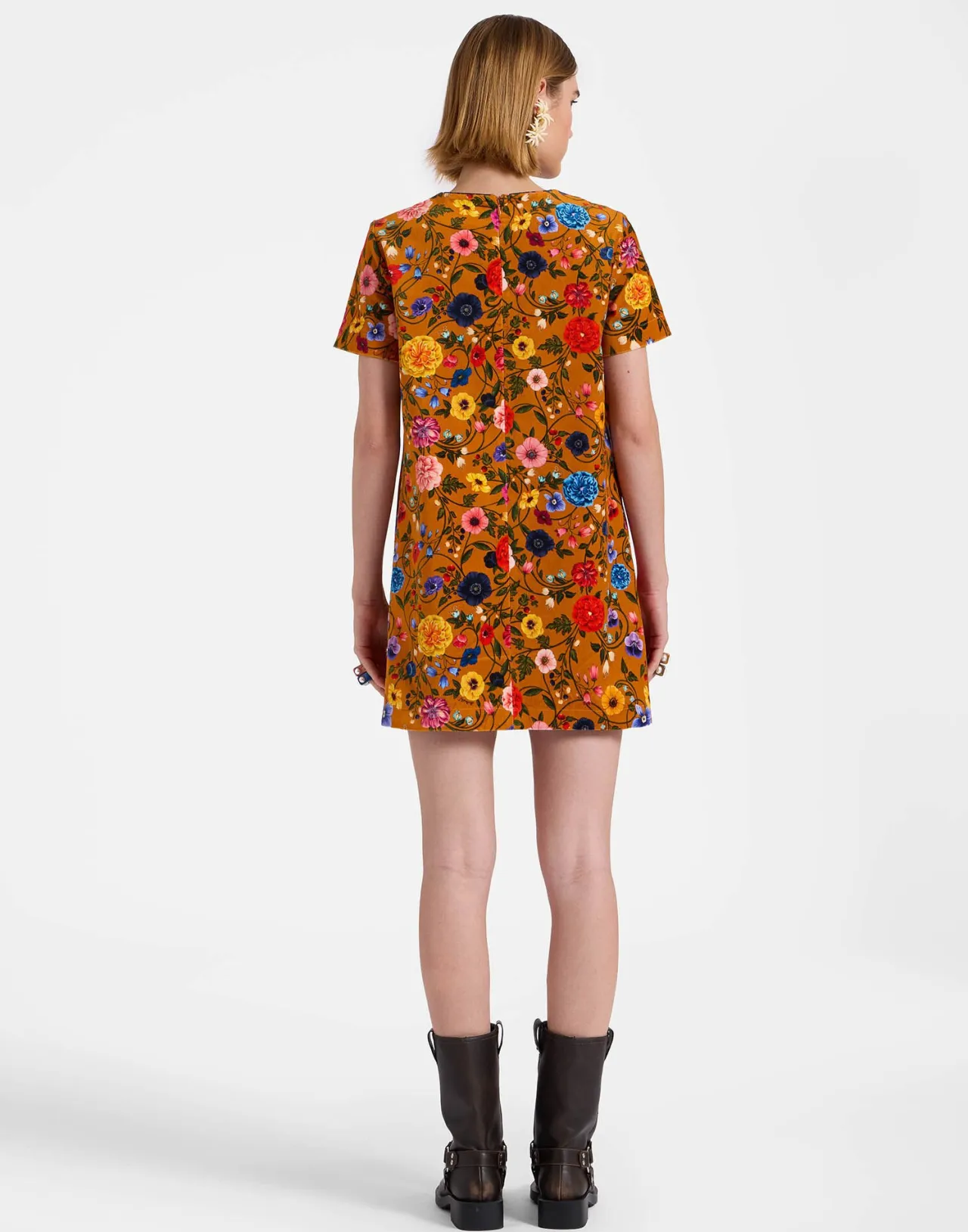 Shop La DoubleJ Mini Swing DressBotticelli Rust in Cotton Velvet