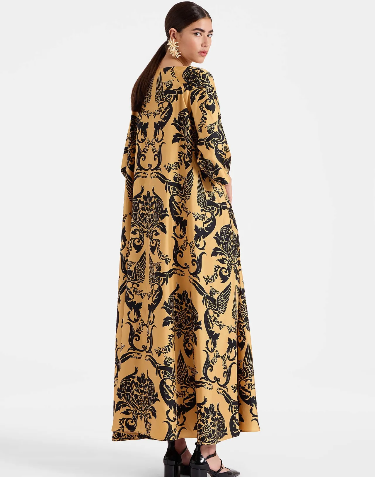 Online La DoubleJ Muumuu Dress Round NeckCherubs Gold in Silk Twill