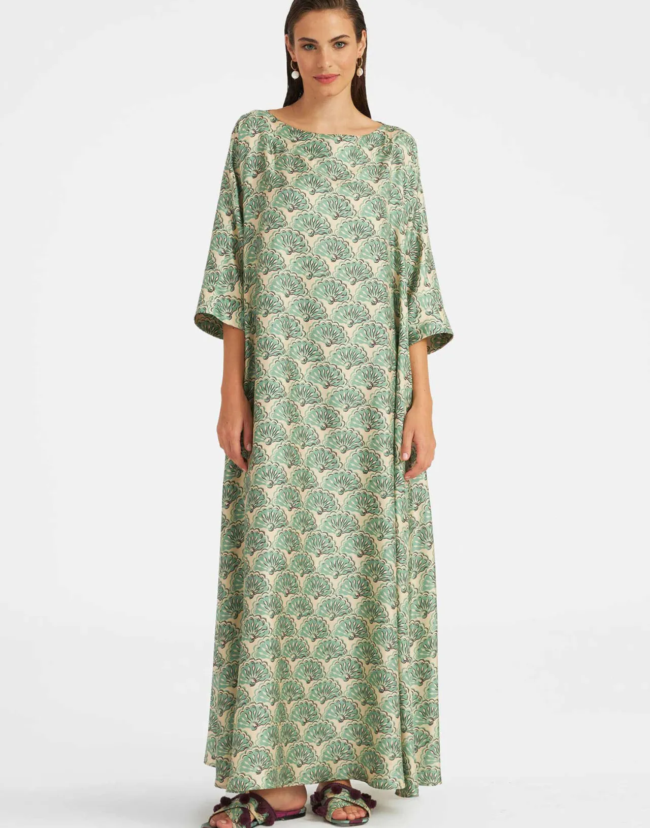 Hot La DoubleJ Muumuu Dress Round NeckFans Mint in Silk Twill