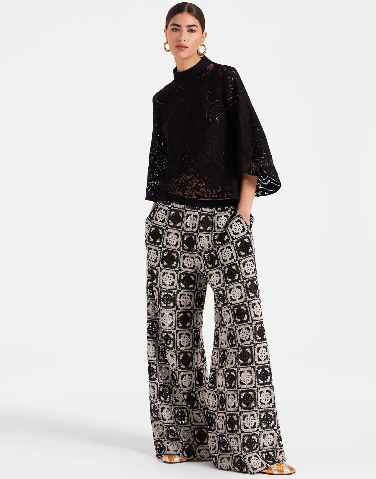 Shop La DoubleJ Palazzo PantsMini Tiles Black in Macramé