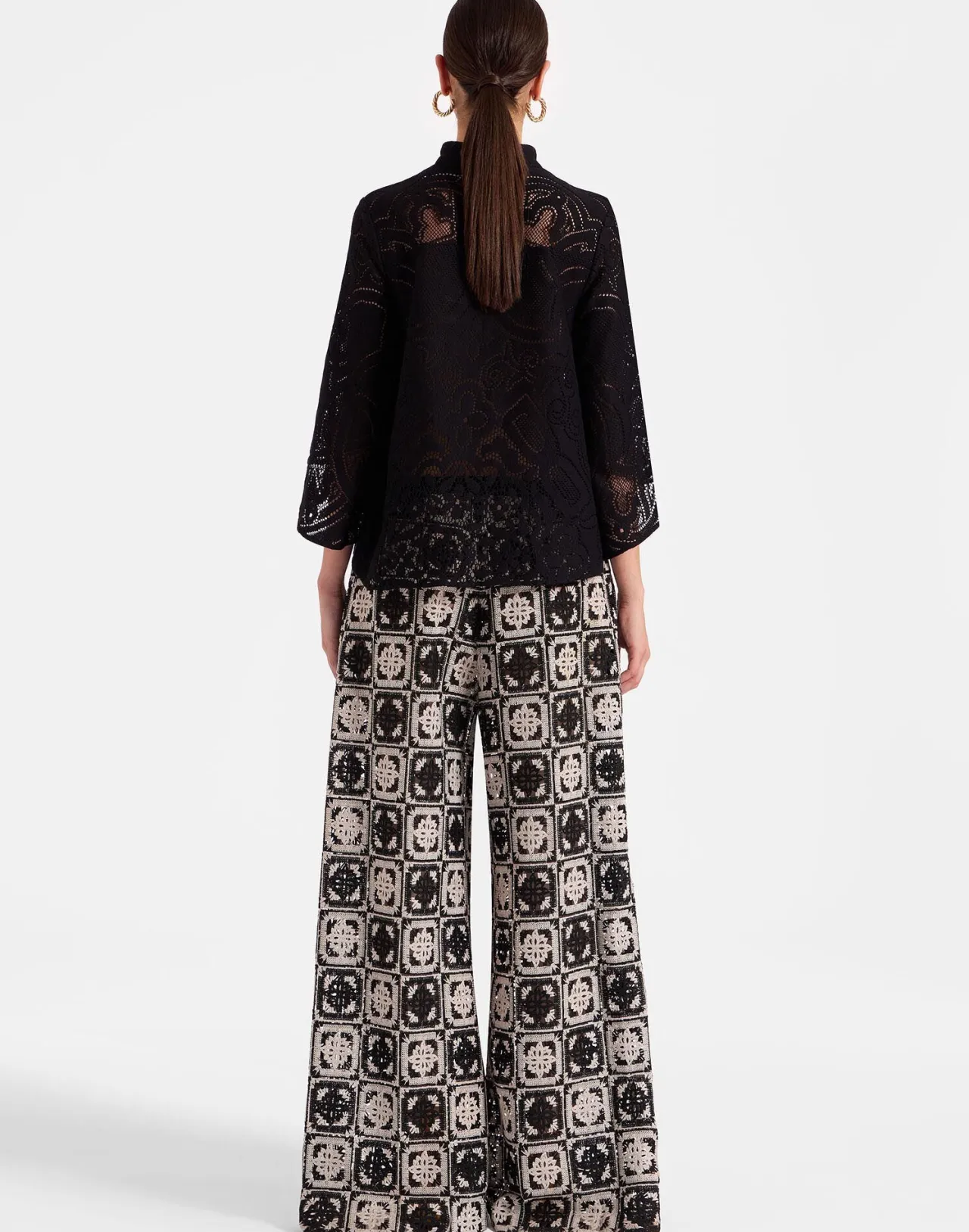 Shop La DoubleJ Palazzo PantsMini Tiles Black in Macramé