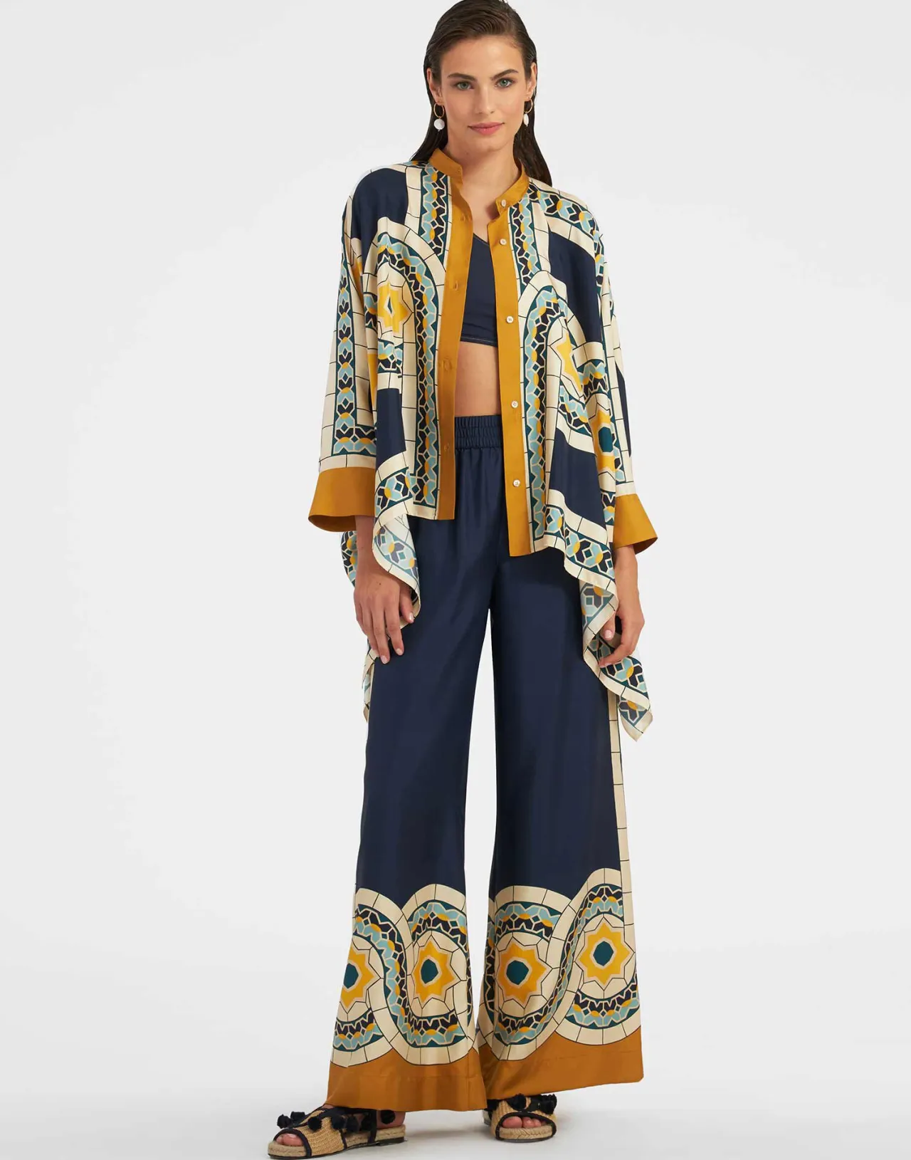 Flash Sale La DoubleJ Palazzo PantsMudejar Placée Blue in Silk Twill