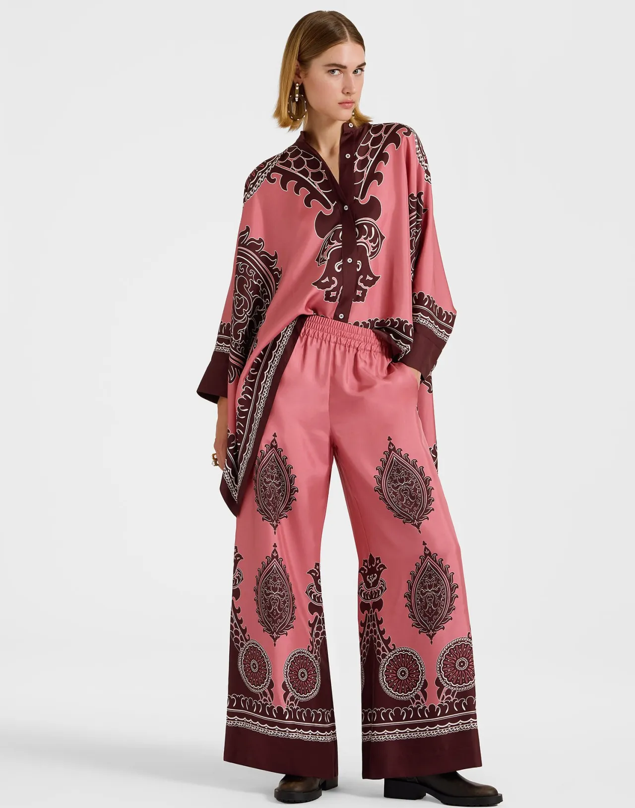 Fashion La DoubleJ Palazzo PantsOltrarno Placée Pink in Silk Twill