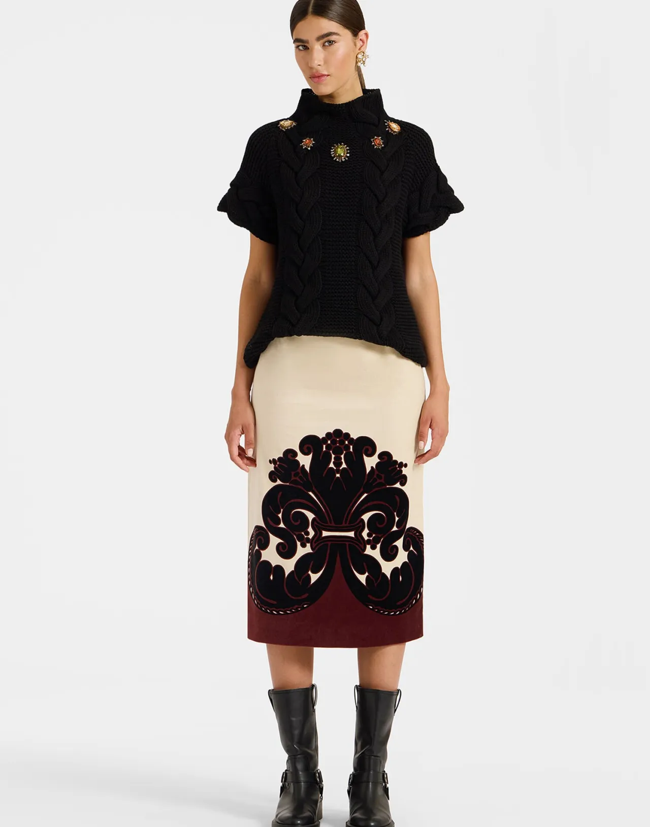 Best La DoubleJ Pencil SkirtCorsini Placée Cream in Cotton Velvet