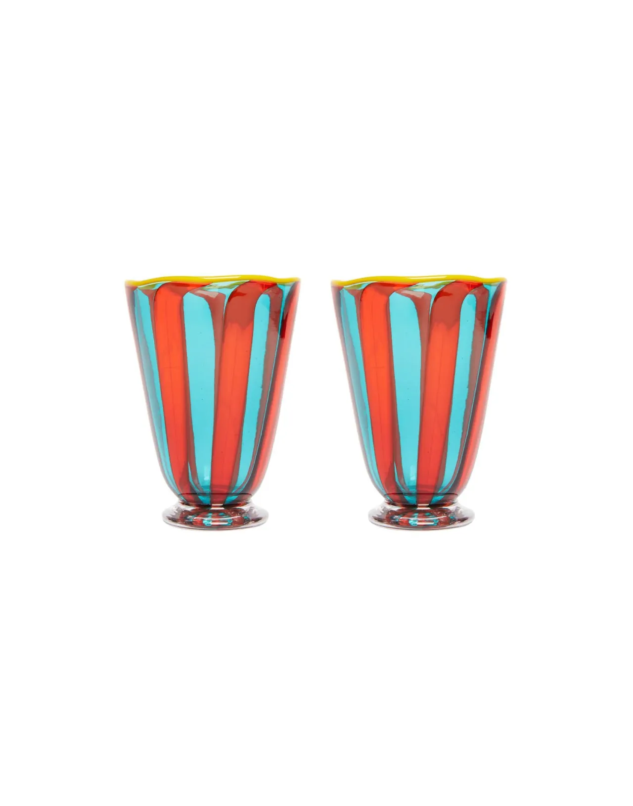 Best La DoubleJ Rainbow Glasses Set Of 2 (Ridged)Red/Blue in Murano Glass