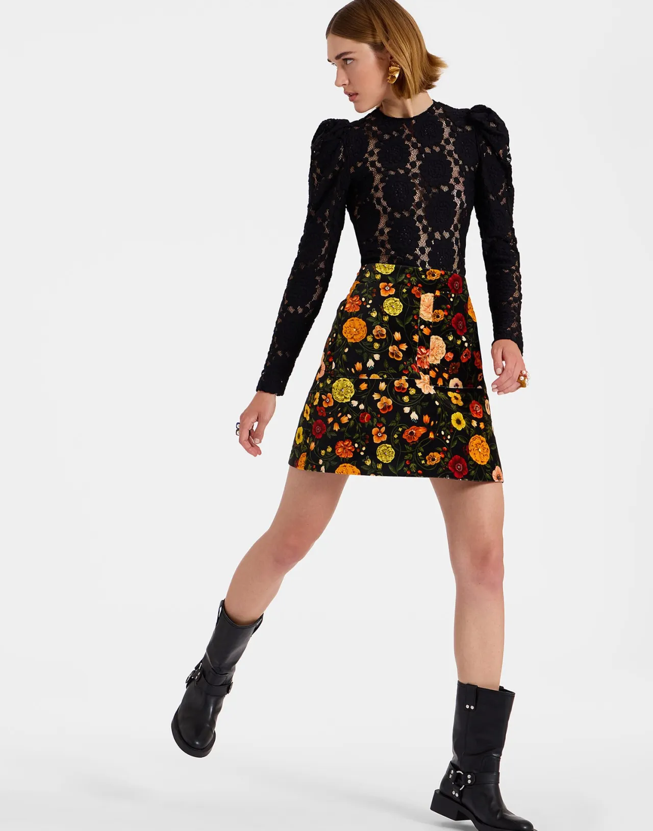 Shop La DoubleJ Short SkirtBotticelli Black in Cotton Velvet