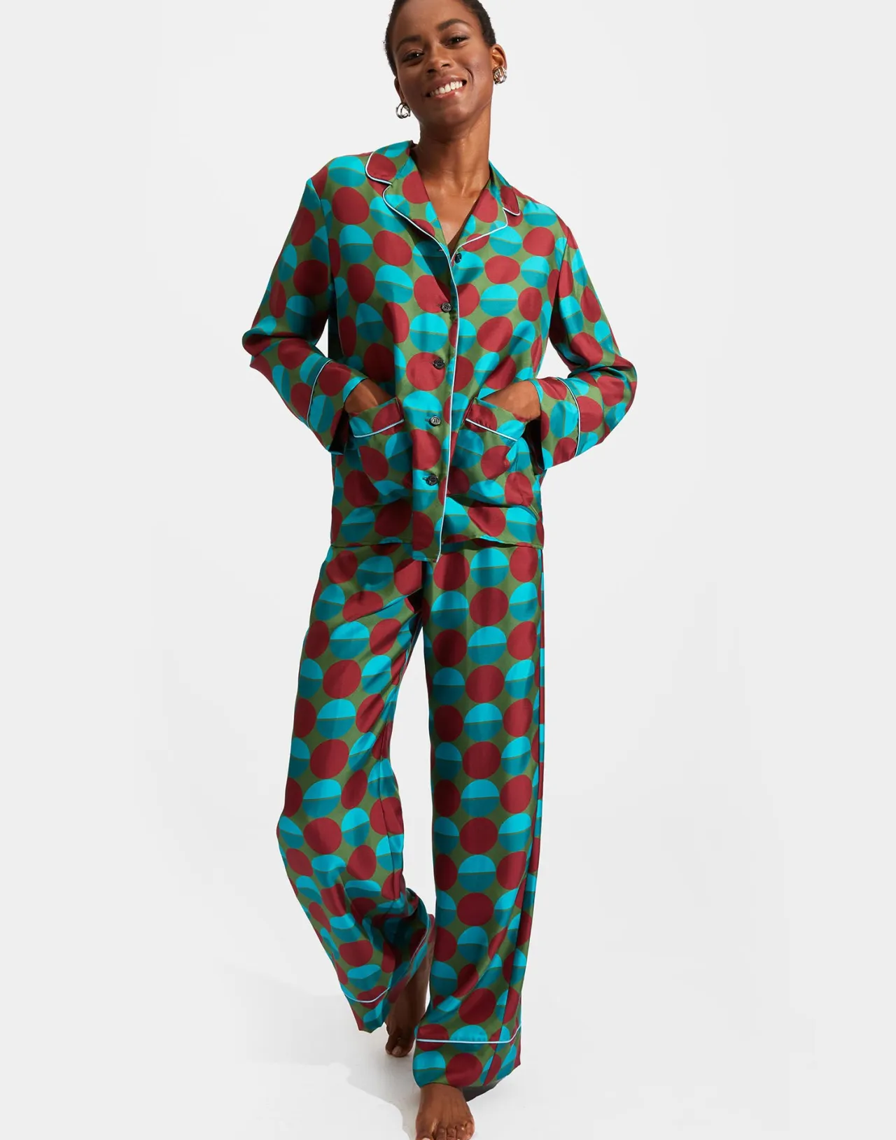 Fashion La DoubleJ Silk PajamaSfere Grandi Verde in Twill Silk