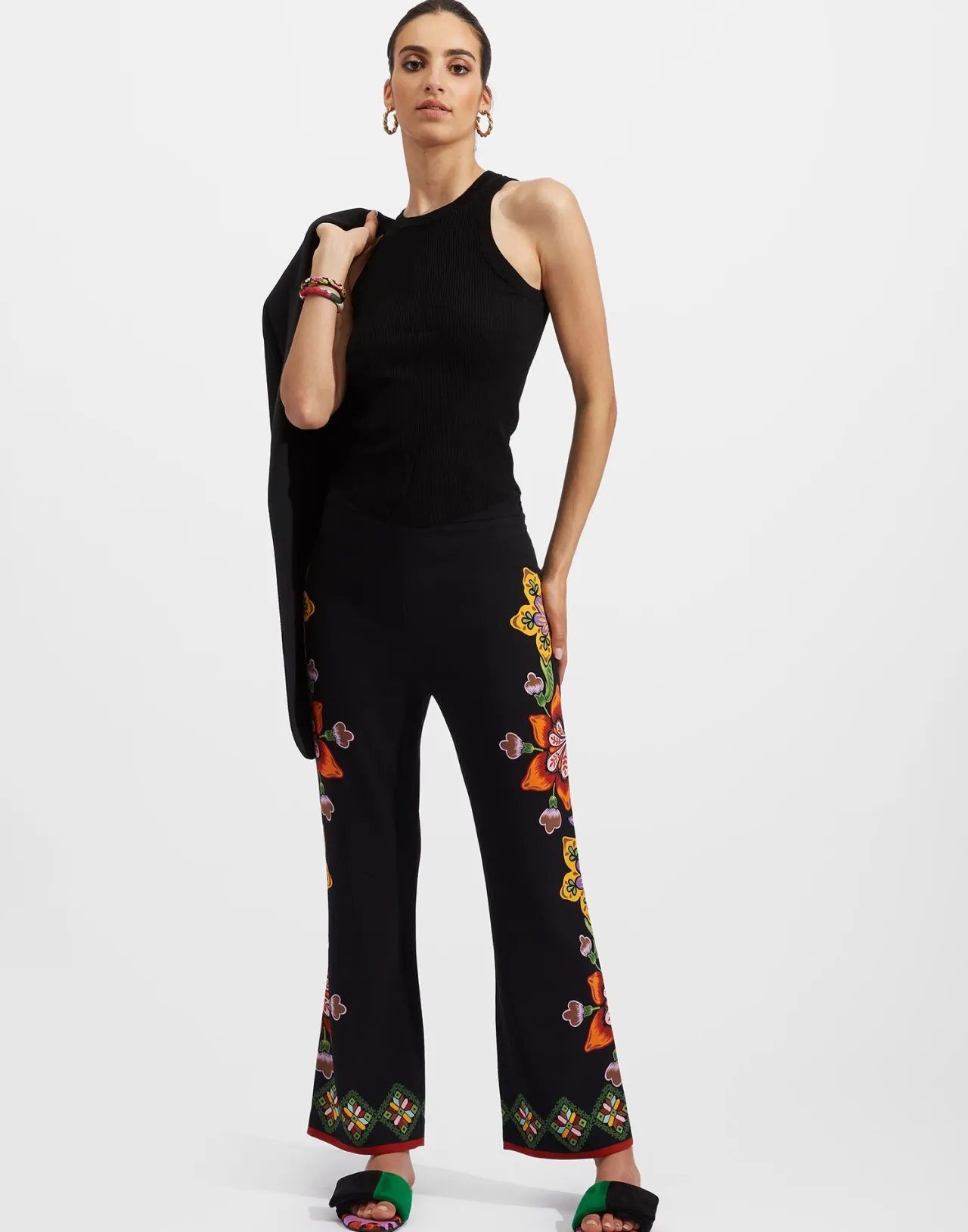 Hot La DoubleJ Stretch PantsFolk Flowers Nero Placée in Viscose Jersey