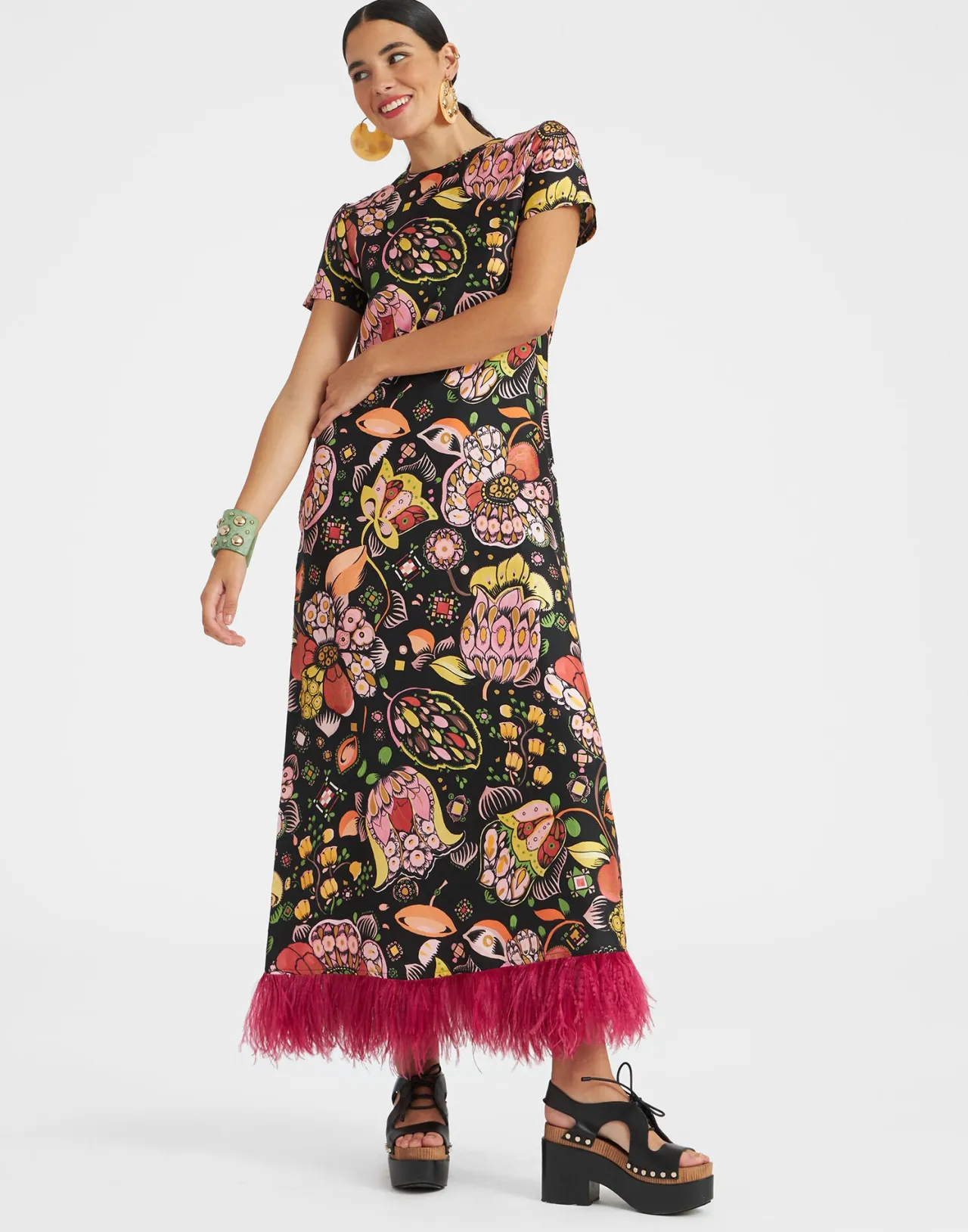 Shop La DoubleJ Swing Dress (With Feathers)Eden in Twill Silk