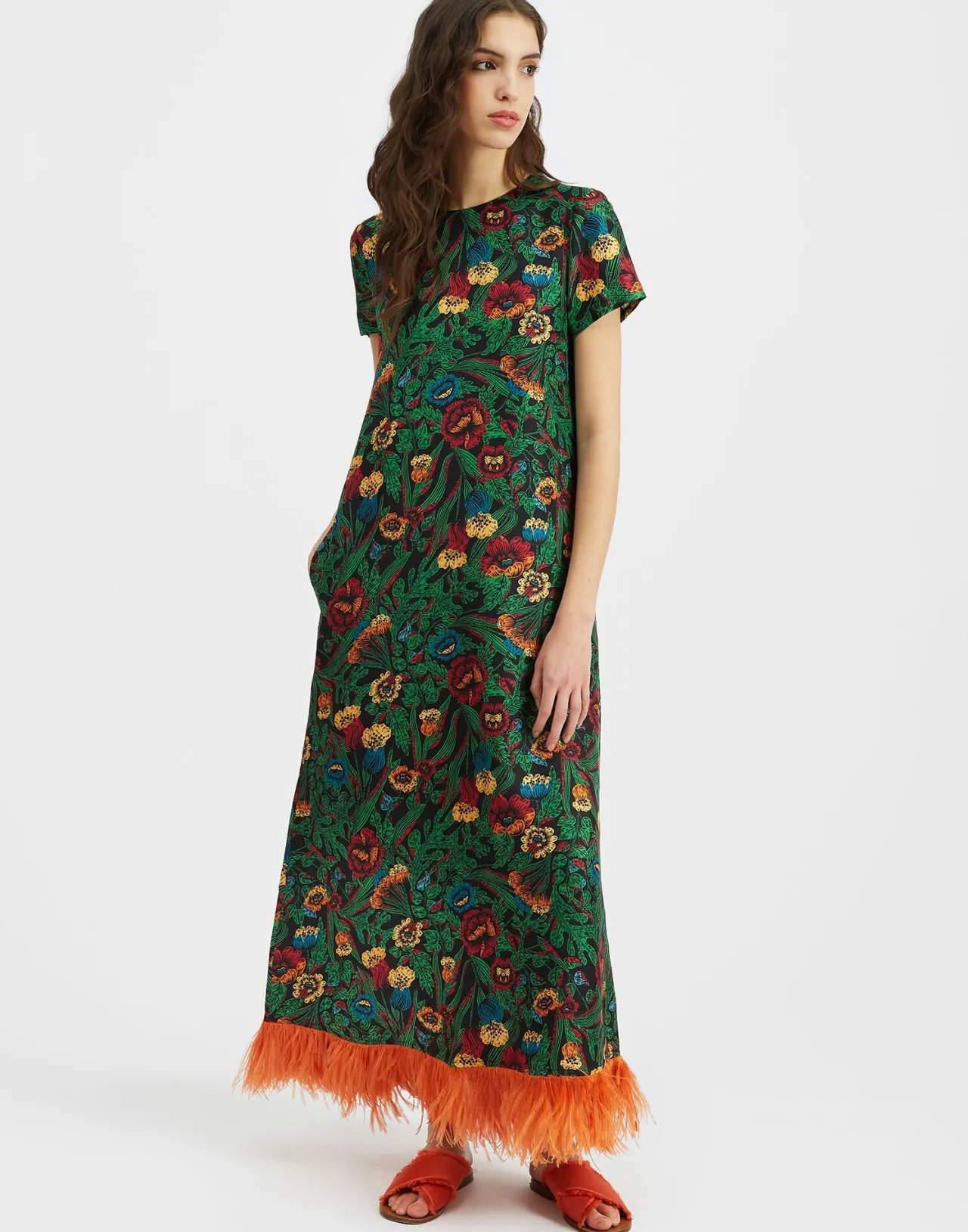 Sale La DoubleJ Swing Dress (With Feathers)Night Garden in Silk Twill