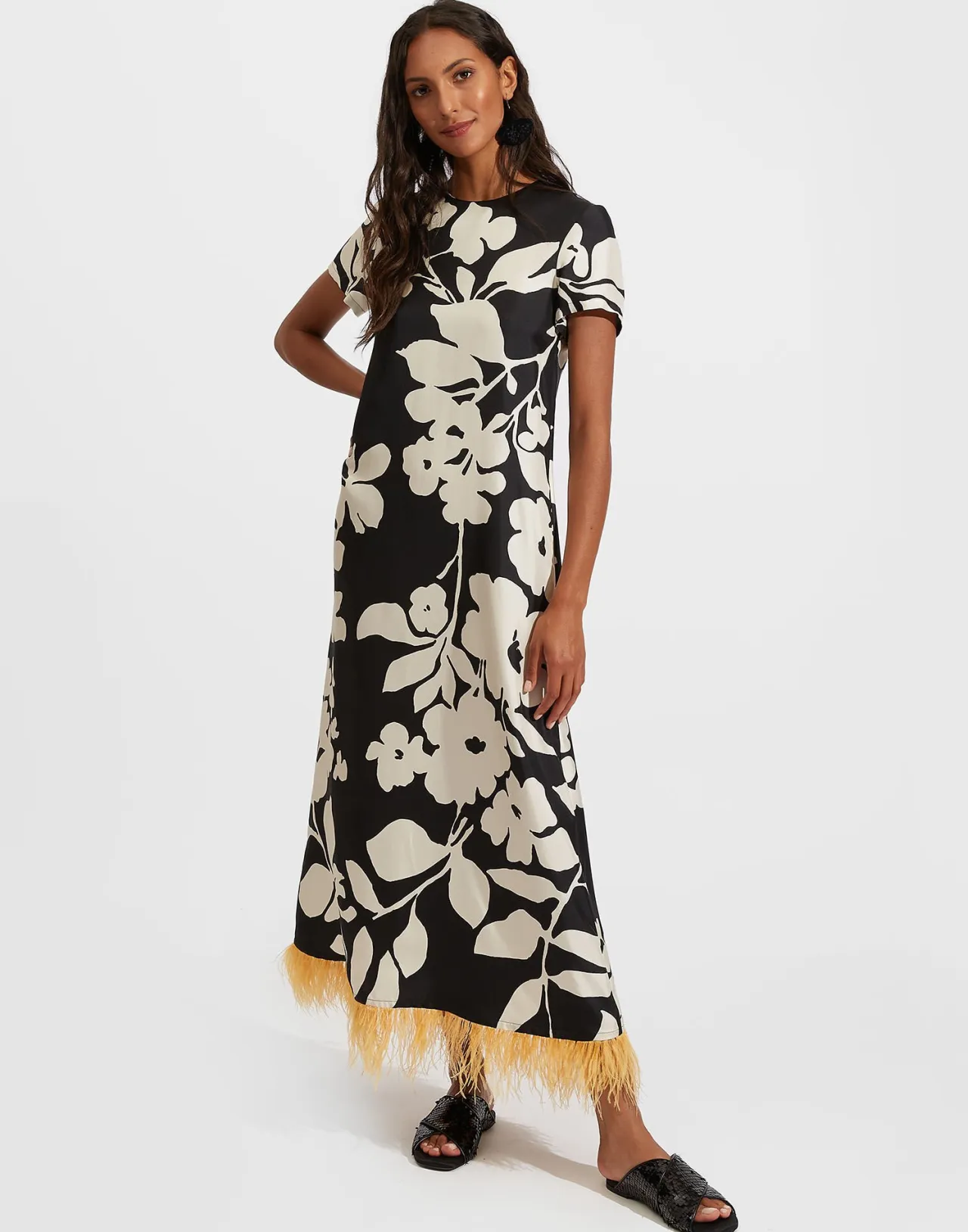 Clearance La DoubleJ Swing Dress (With Feathers)Winter Jasmine in Twill Silk