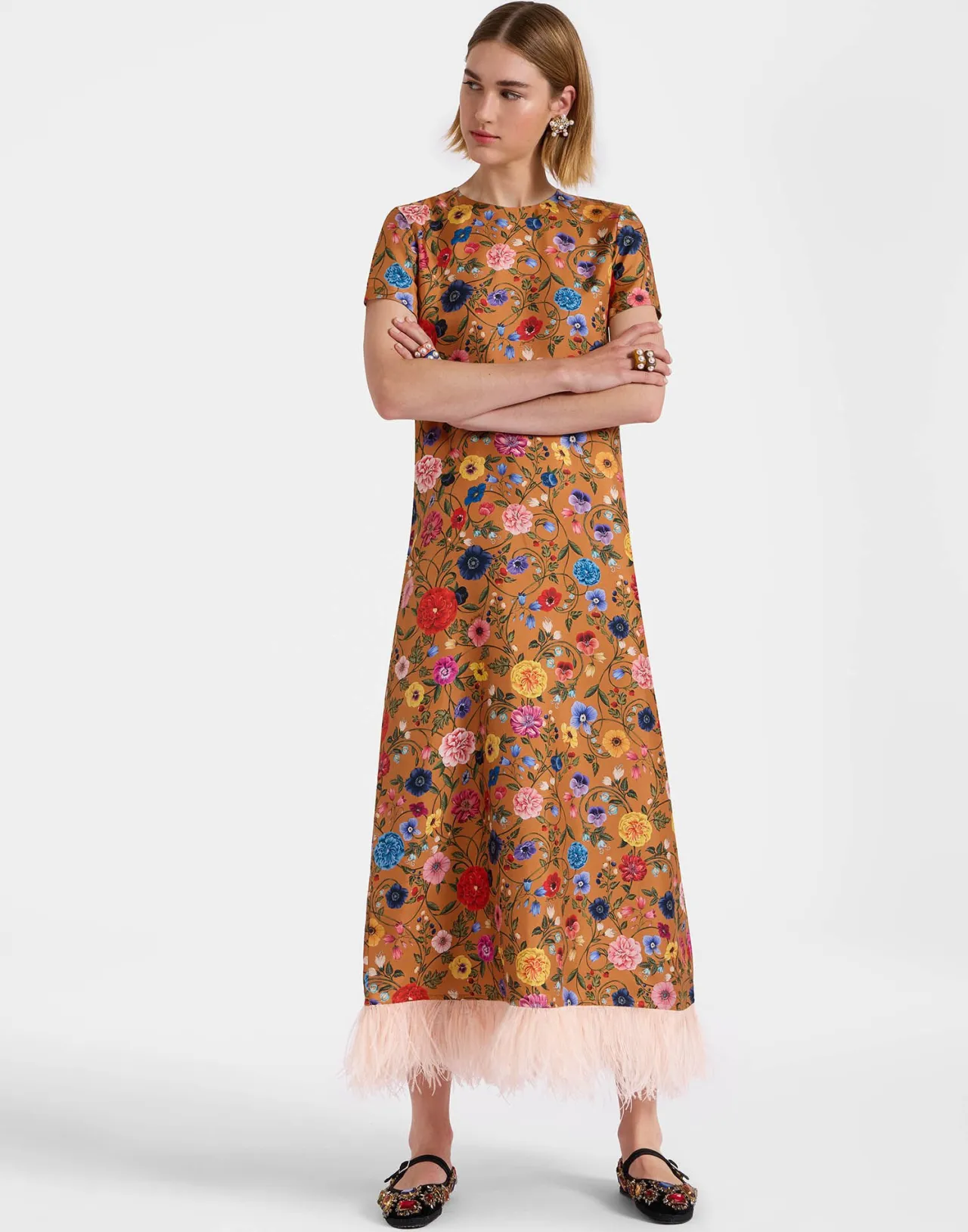 Shop La DoubleJ Swing DressBotticelli Rust in Silk Twill With Feathers