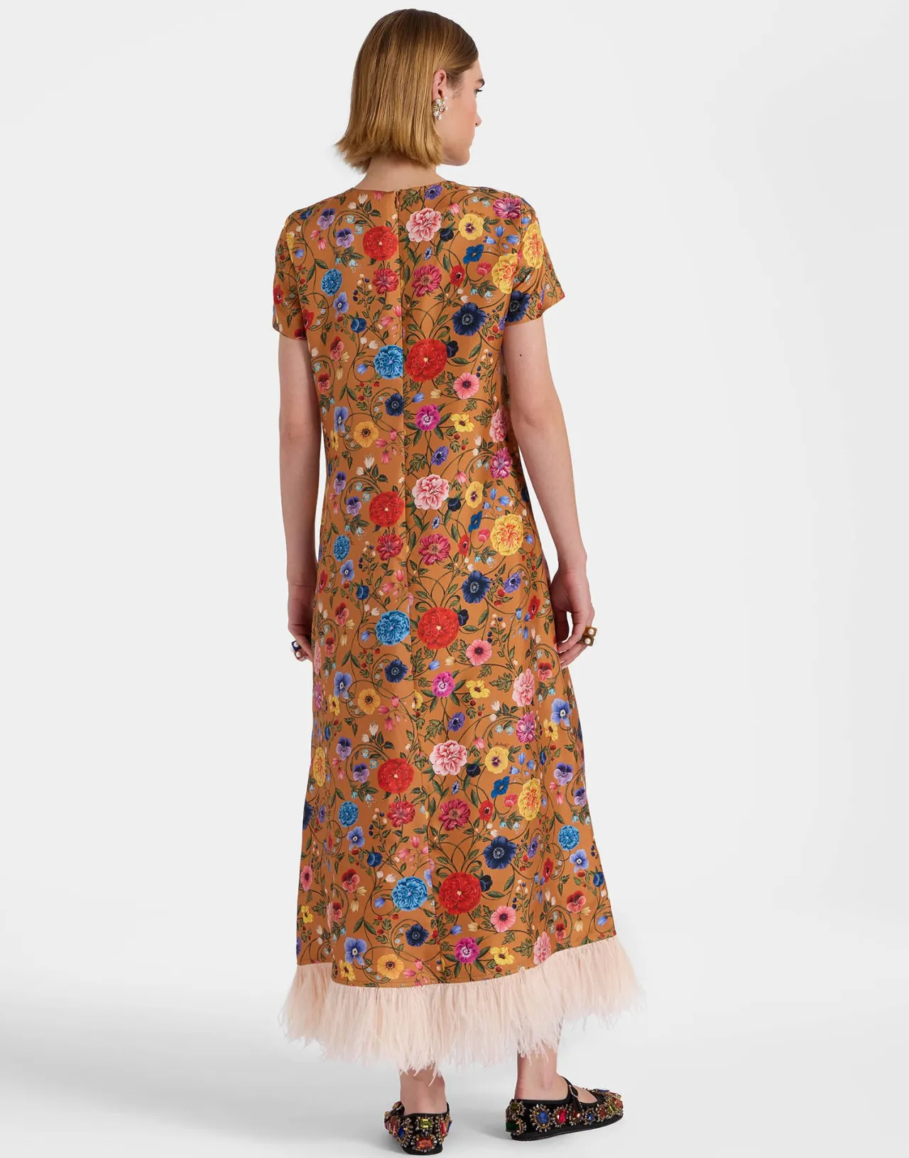 Shop La DoubleJ Swing DressBotticelli Rust in Silk Twill With Feathers