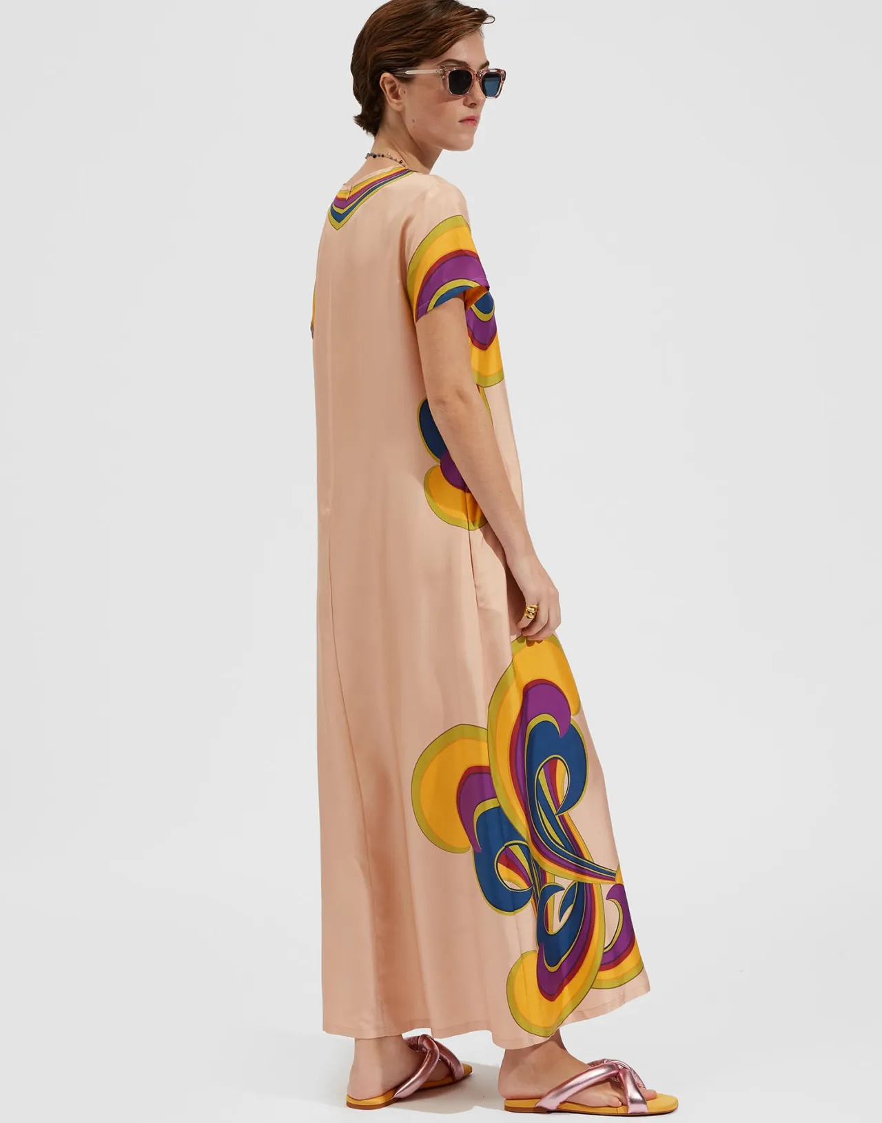 New La DoubleJ Swing DressRainbow Swirl Rosa Placée in Twill Silk