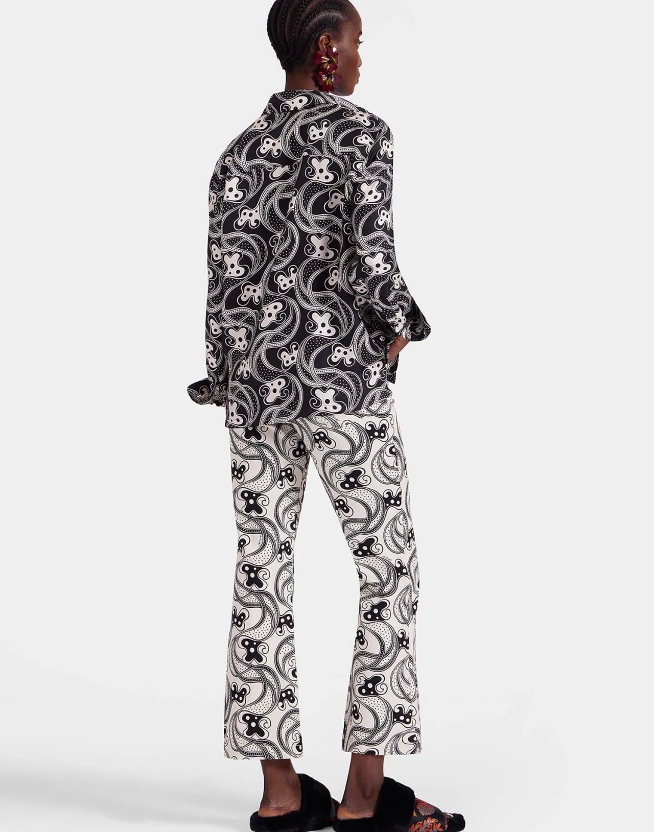 Fashion La DoubleJ The Cropped Flare JeanAperol Black & White in Cotton Drill