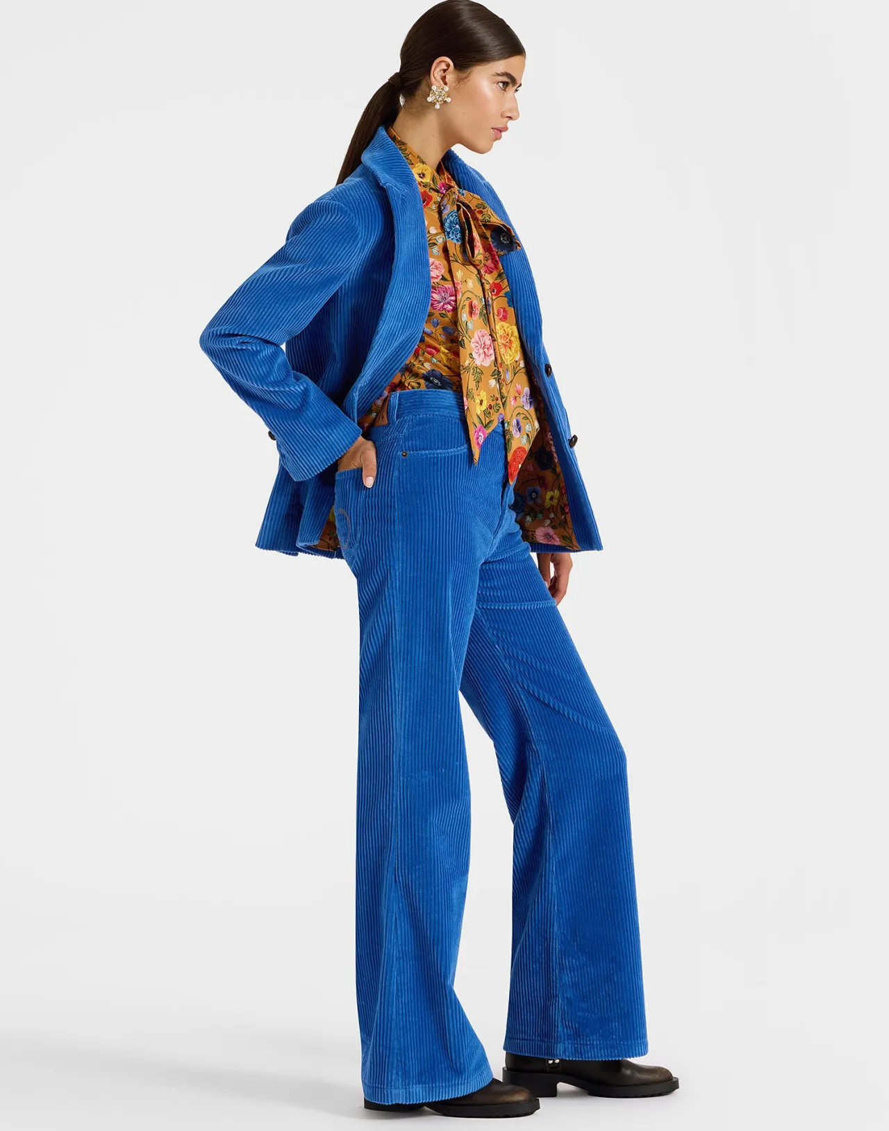 Cheap La DoubleJ The Flare PantsSolid Light Blue in Velvet Corduroy