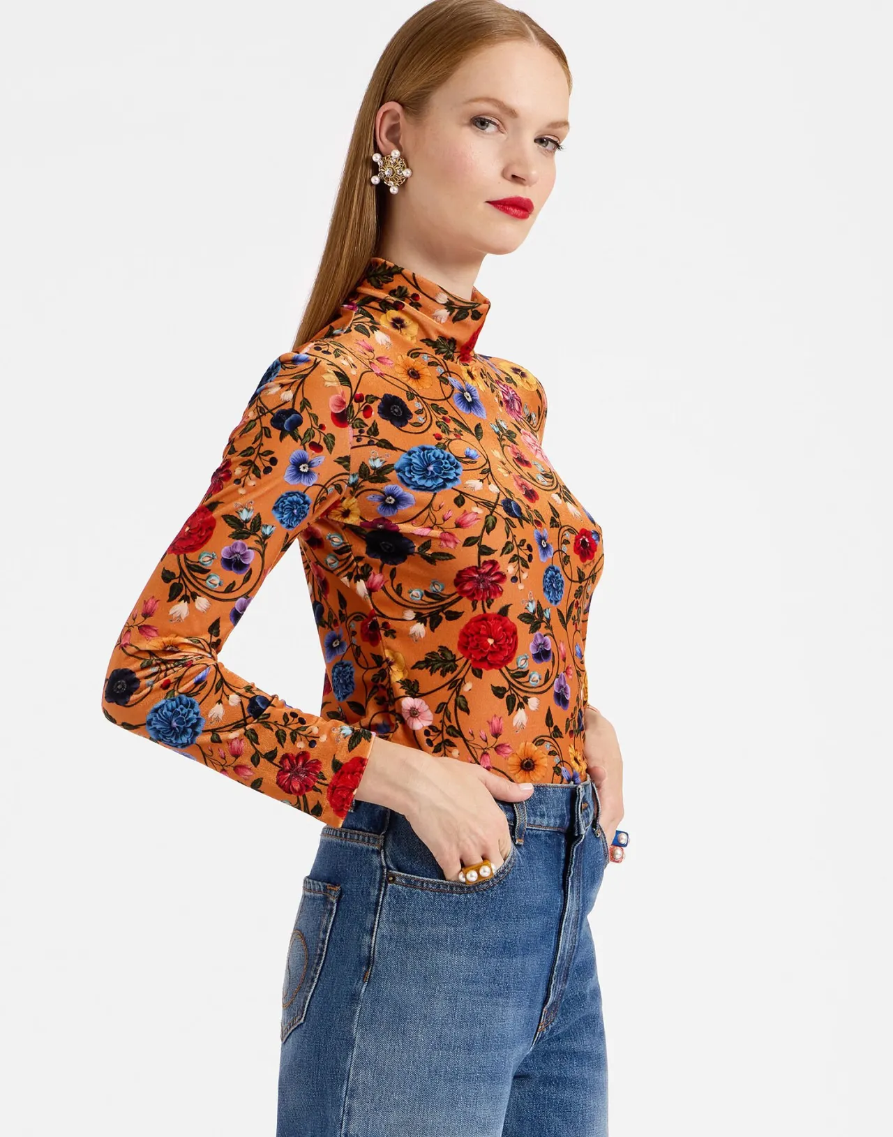 Online La DoubleJ TurtleneckBotticelli Rust in Velvet Stretch