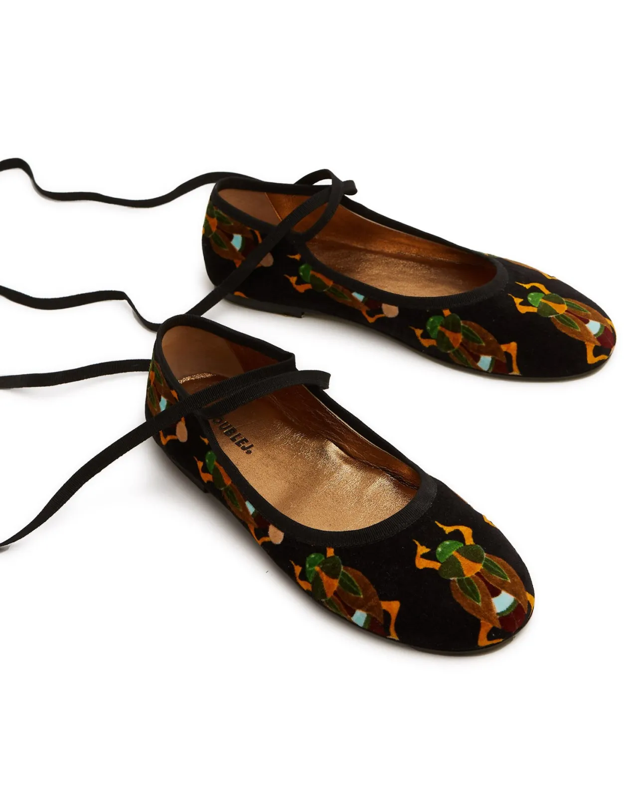 Clearance La DoubleJ Winter Ballerina FlatsScarab Black in Cotton Velvet